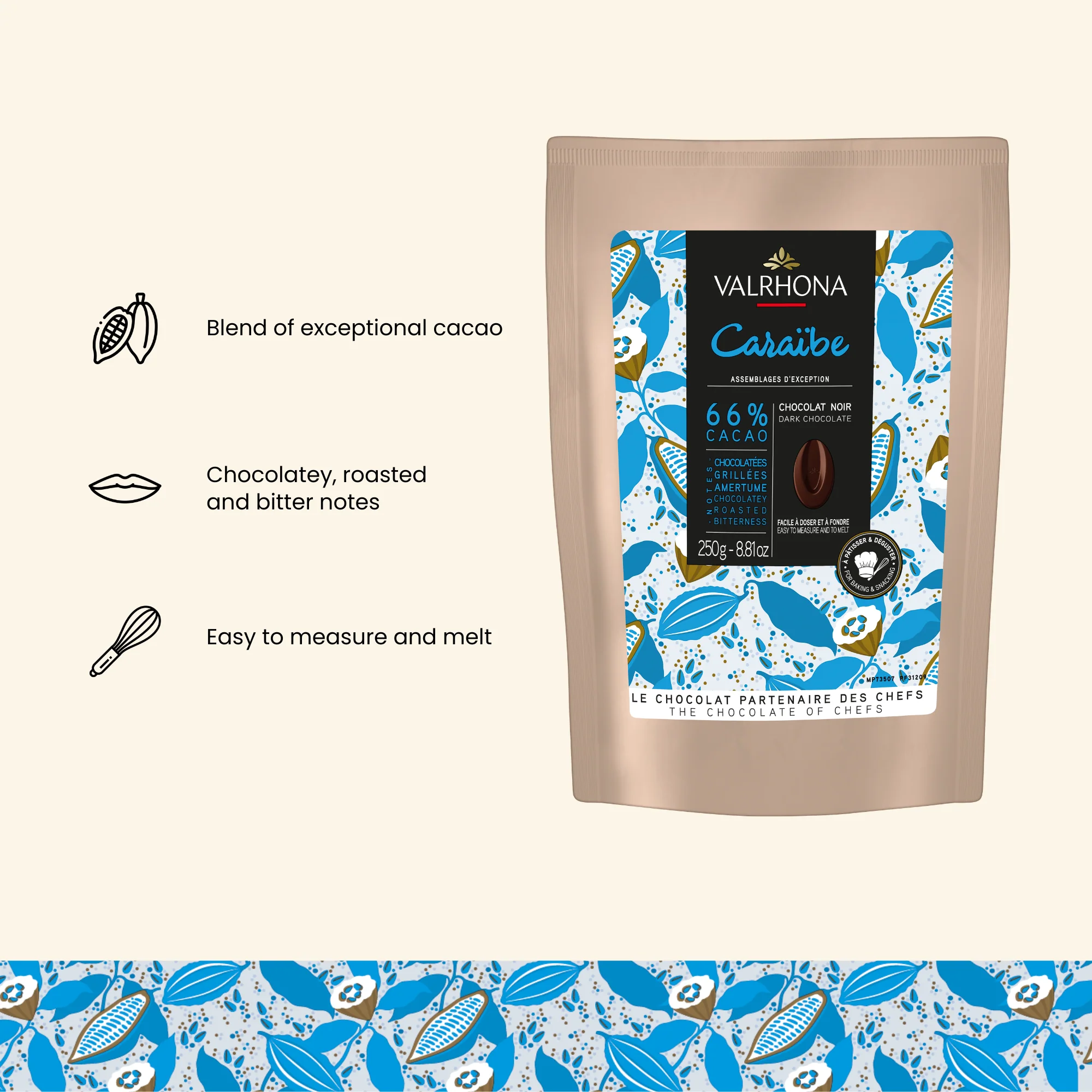 Dark Baking Chocolate Caraibe 66% - 8.8oz - Image 3