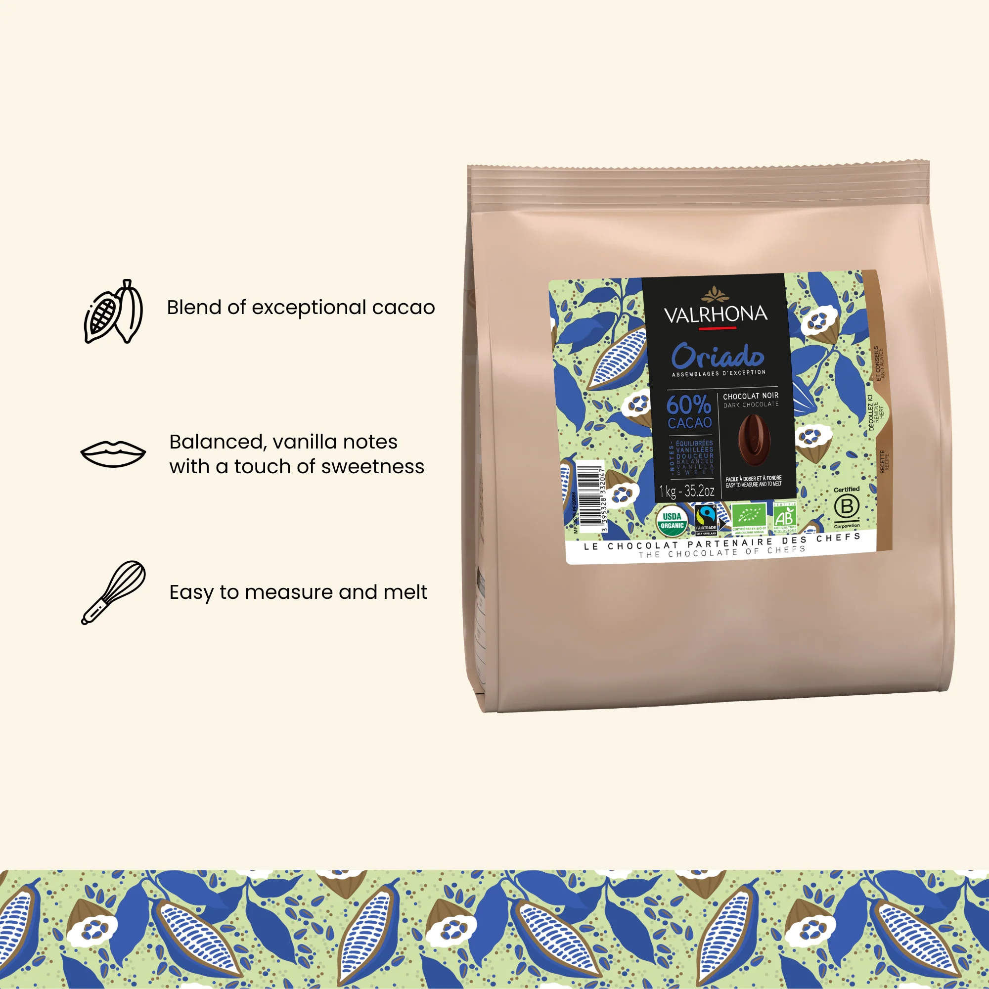 Organic Dark Baking Chocolate Oriado 60% - 35.27oz - Image 3