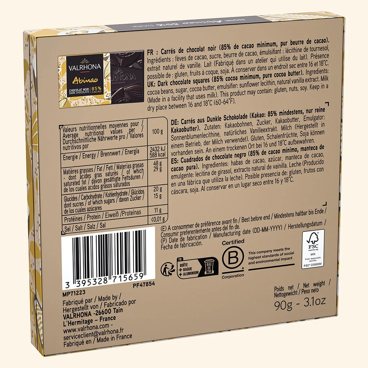 Gift Box of 18 Dark Chocolate Squares Abinao 85% - 3.1oz - Image 6