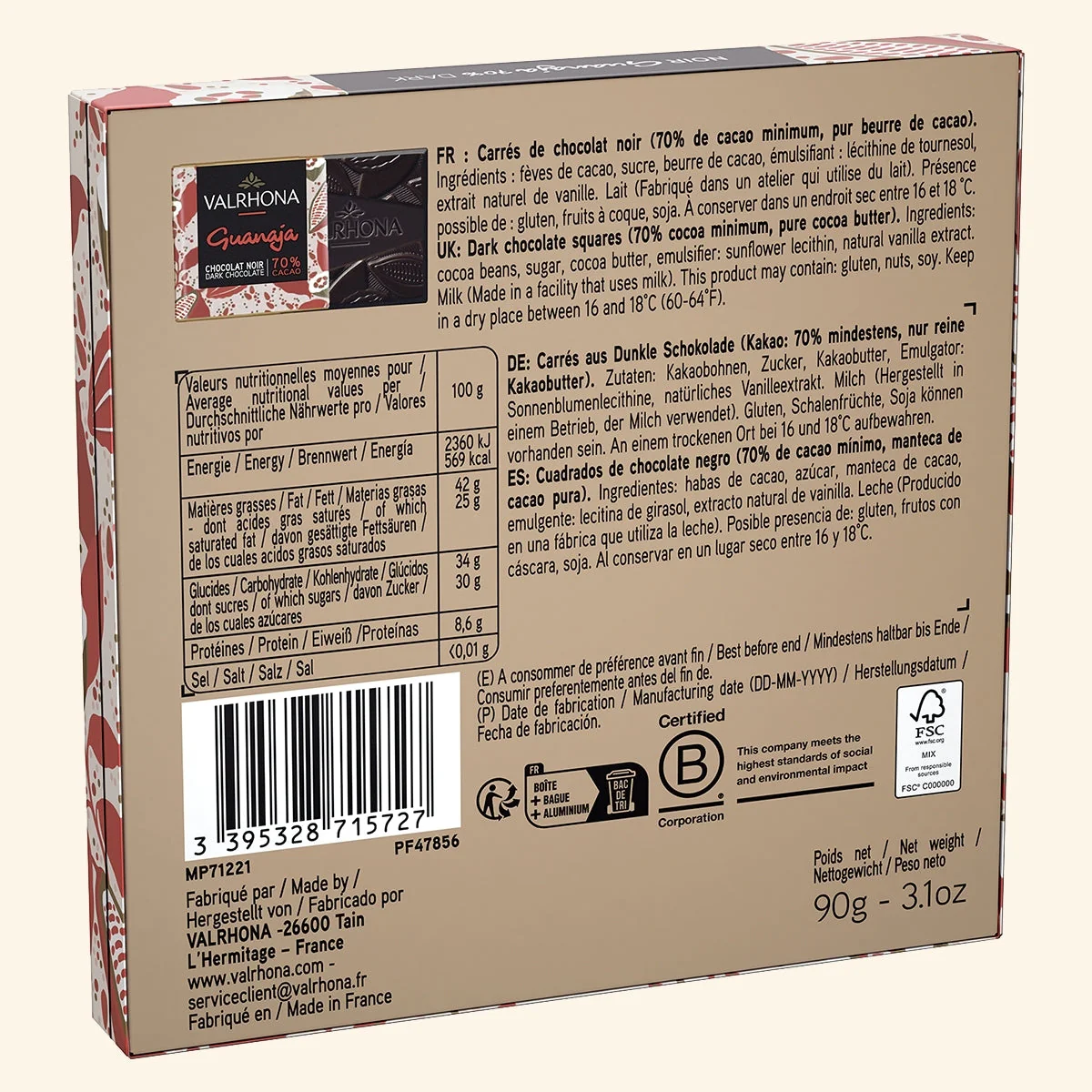 Box of 18 Dark Chocolate Squares Guanaja 70% - 3.1oz - Image 6